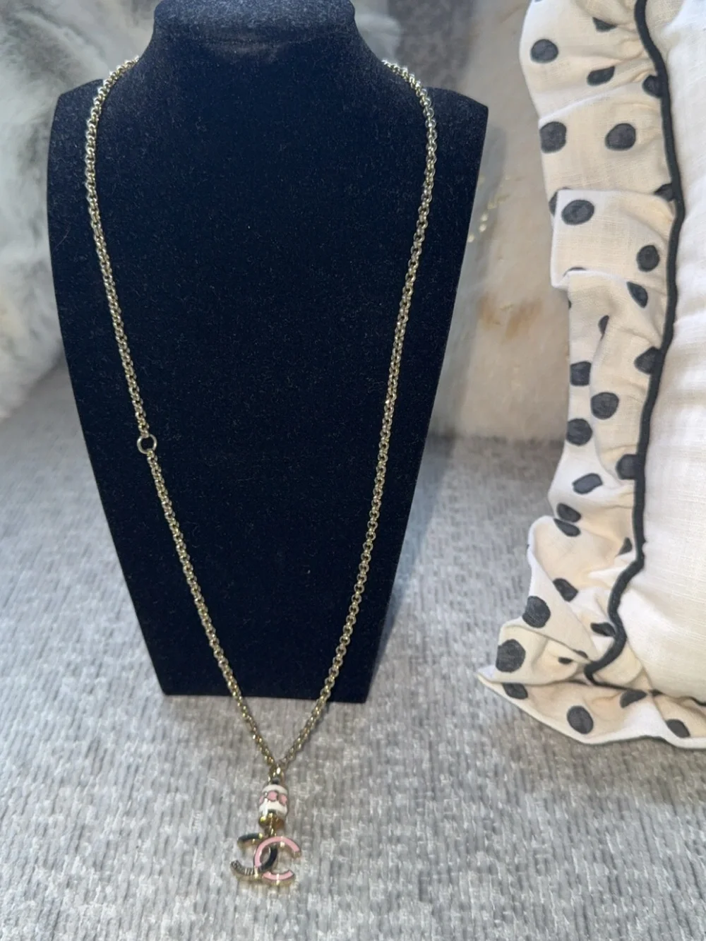 CHANEL Gold Tone Pink Enamel CC Logo Long or Short Pendant Necklace Authentic